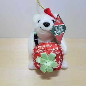 Coca Cola Polar Bear Plush Ornament Red Bow Holiday Christmas‎ Gift